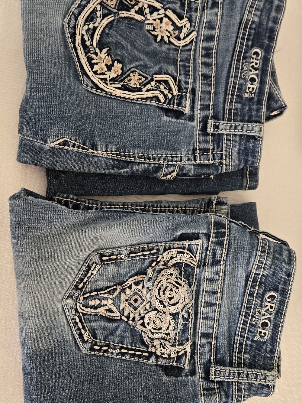 Grace In LA Women's Embroidered Blue Denim Jeans Size 16 Teenagers